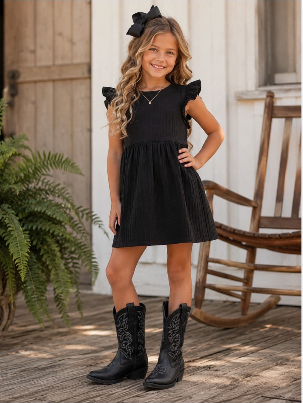 New Deer Stags Kids Black Ranch Western Cowboy‎ Boots Fall Winter Classic Unisex